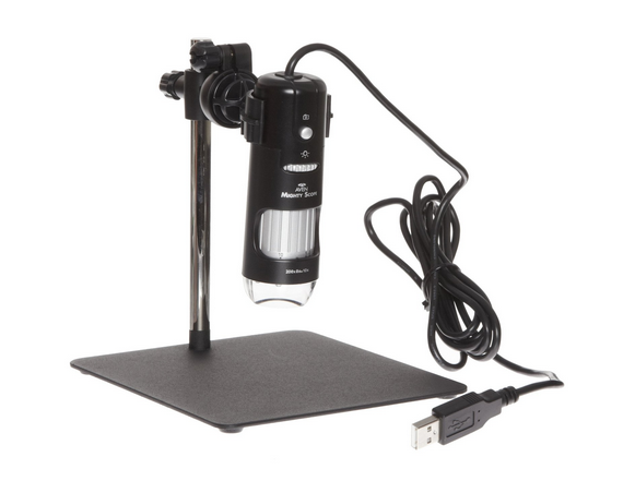 Aven 26700-209-PLR Mighty Scope Digital Handheld Microscope with Polarizer, 10x-200x Magnification, Upper White-LED Illumination, With Stand, Includes 5MP Camera