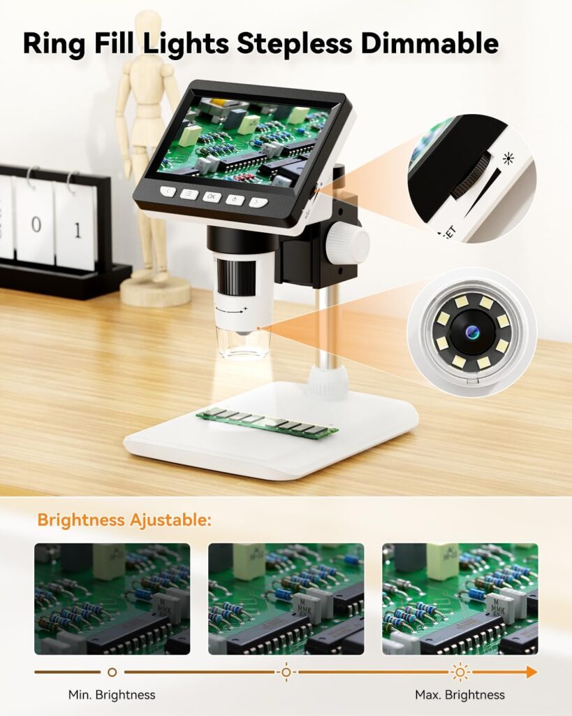 4.3 LCD Digital Microscope for Adults, SKYEAR Coin Microscope 50X - 1000X Magnification with 8 Ajustable LED Fill Lights, USB Microscope for Windows/MacOS