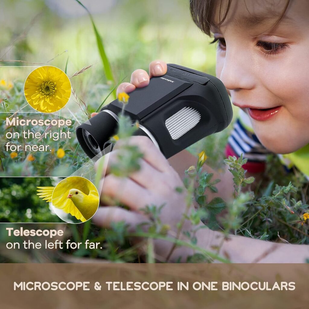 Andonstar AD122 Kids MicroscopeTelescope Double Lens, Portable Handheld Microscope Binoculars, Digital CameraVideo Microscope Kit for Kids, 2 LCD Black, Windows/Mac Compatible, SD Card Included