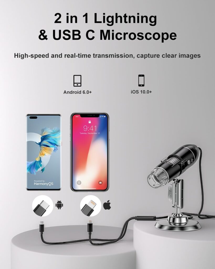 Digital Microscope Camera, Aopick Handheld USB 1440P HD Inspection Camera 50x-1600x Magnification Portable Handheld Pocket Microscopes with 8 LED  Stand, Compatible with iPhone, Android