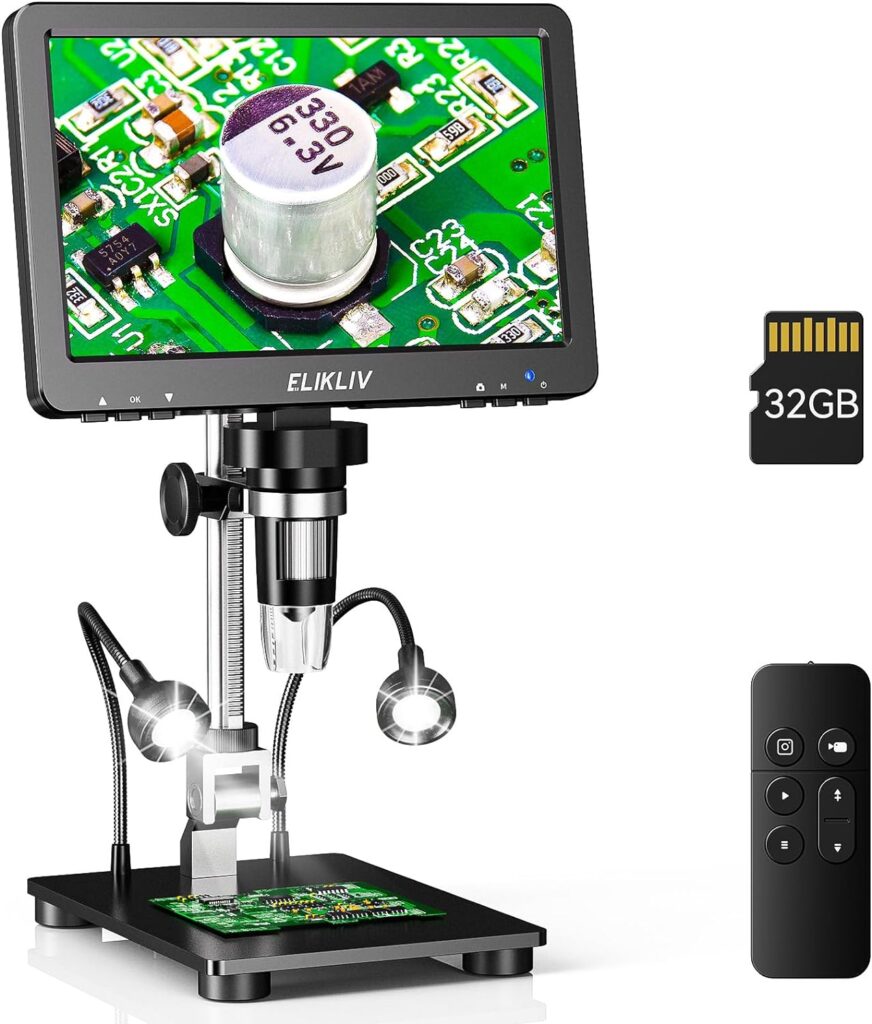 Elikliv EDM9 Pro 7 HDMI Digital Microscope, 1200X Coin Microscope for Adults,1080P Soldering Microscope,16MP Coin Magnifier,IPS Screen,10 LED Lights, Compatible with Windows/Mac OS