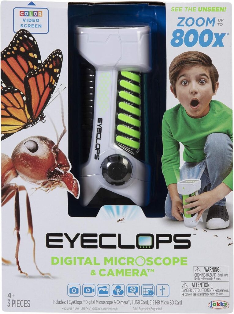 EyeClops Digital Microscope  Camera with Built in Color Screen -800X Zoom- Wireless - Use Indoors  Outdoors- Take Pictures  Video - Download to Windows PC  Mac – STEM