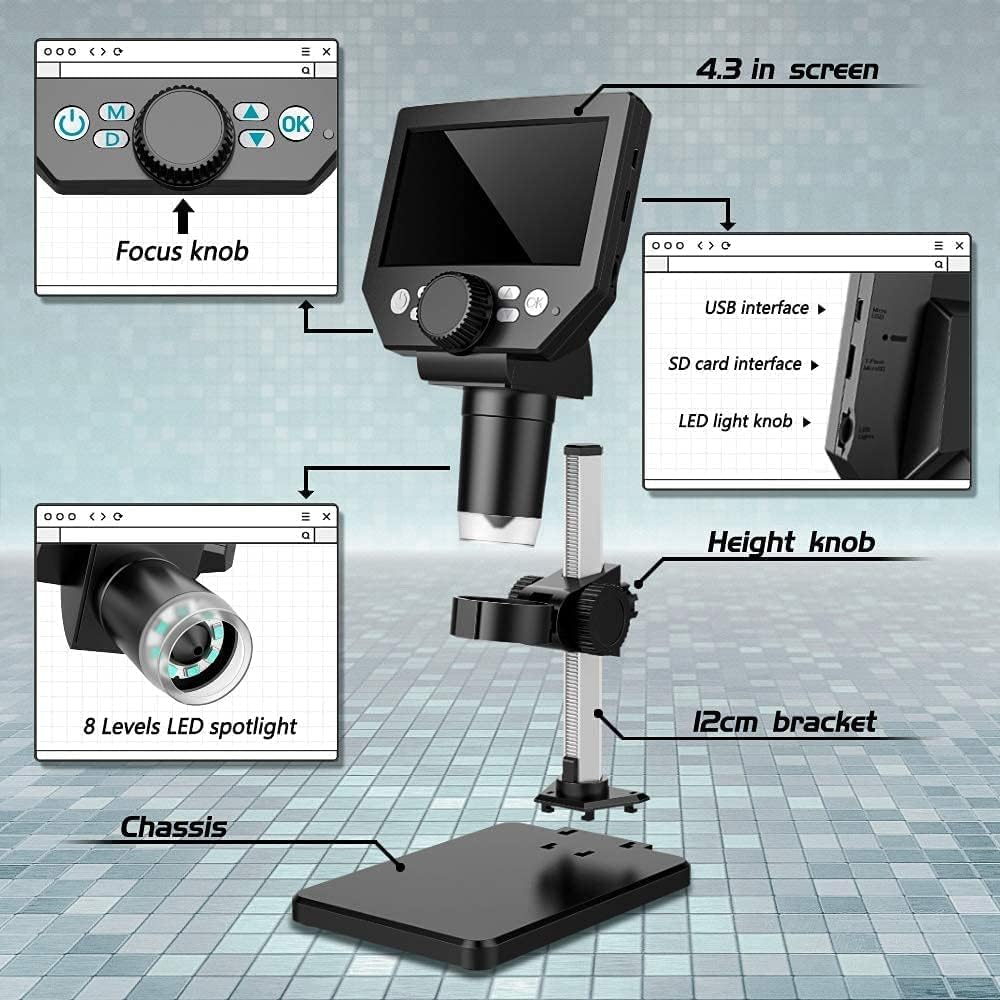 LCD Digital Microscope,4.3 Inch 1080P 15 Megapixels,1-1500X Magnification Zoom Wireless USB Stereo Microscope Camera,15MP Camera Video Recorder with HD Screen