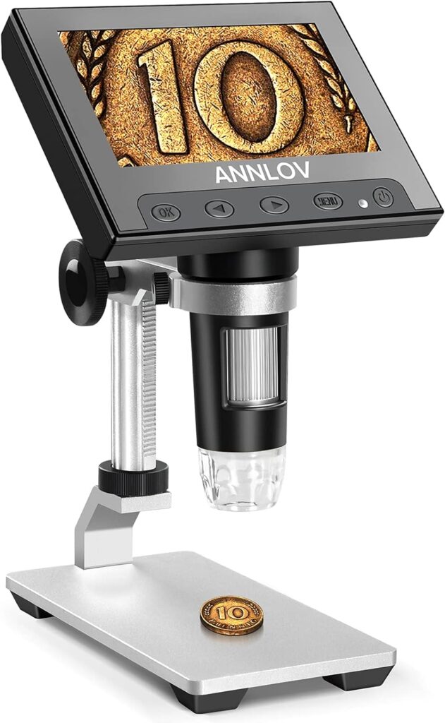 LCD Digital Microscope,ANNLOV 4.3 inch Handheld USB Microscope 50X-1000X Magnification Coin Microscope Video Camera with 8 Adjustable LED Lights for Adults PCB Soldering Kids Outside Use