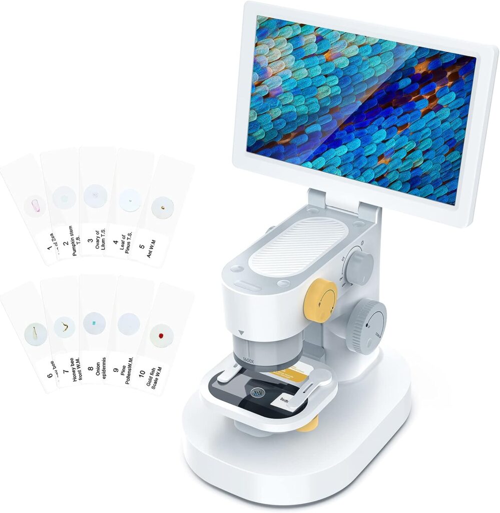 Leipan T1 Biological Digital Microscope with 9 IPS Touchscreen, 1200X Optical Objective Lenses, STEM Kids Microscope for Home Education, Coin Magnifier with Lights for Adults, Windows/Mac Compatible