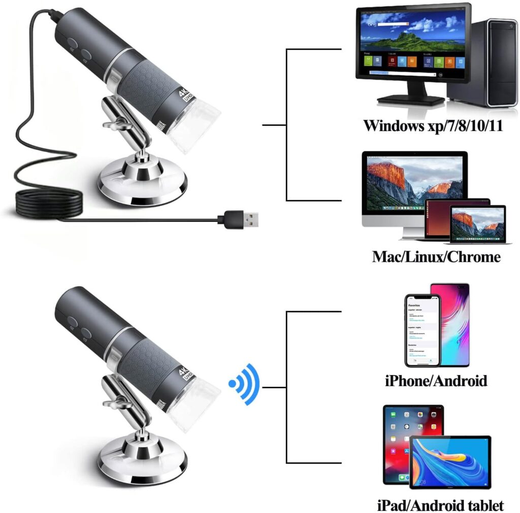 Ninyoon 4K WiFi Microscope for iPhone Android PC, 50-1000X USB Digital Microscope Wireless Super HD Endoscope Camera Compatible with All Cellphones iPad Android Tablet Windows Mac Chrome Linux