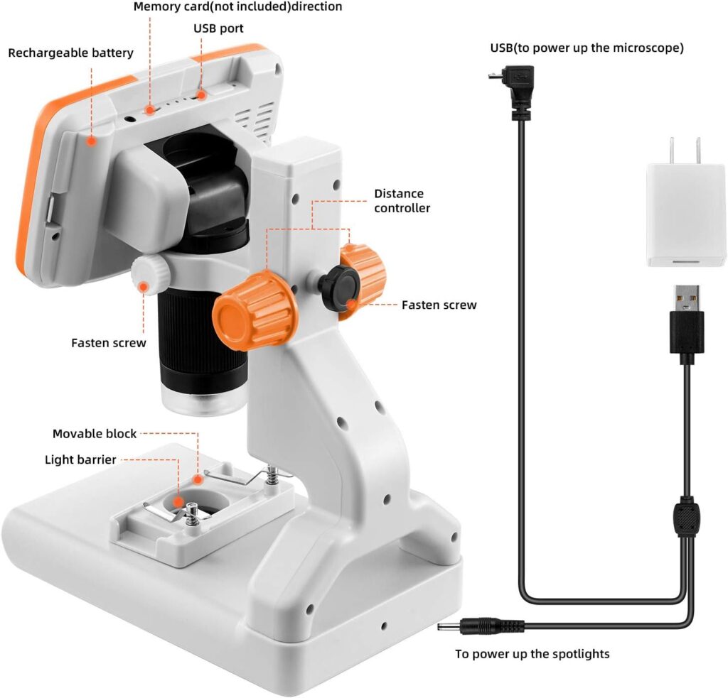 STPCTOU LCD Digital Microscope USB Coin Microscopes 5 Inch FHD 1080P Screen 200X Magnification Zoom Camera Video Recorder for Adults Kids Stamps Plants Soldering with Base Light Sample Slides