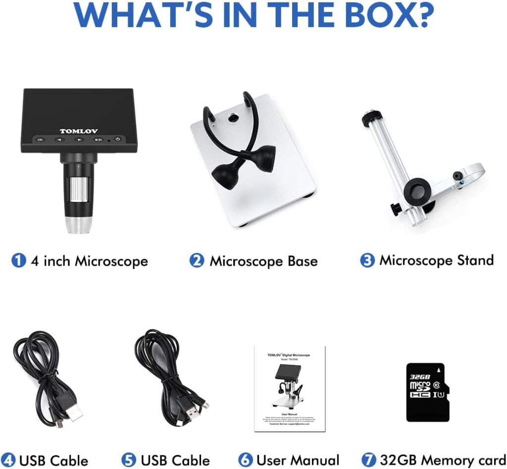 TOMLOV 1000X Error Coin Microscope with 4.3 LCD Screen, USB Digital Microscope with LED Fill Lights, Metal Stand, PC View, Photo/Video, SD Card Included, Windows Compatible, Model- DM4S