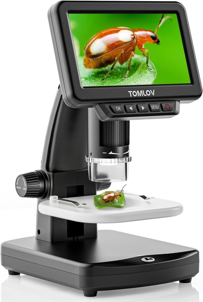 TOMLOV DM13 LCD Digital Microscope, Coin Microscope with 5 IPS Screen, Handheld Digital Microscope for Kid, Portable LCD Microscope, 1000X Coin Magnifier with Light,Windows/Mac Compatible, 32GB SD