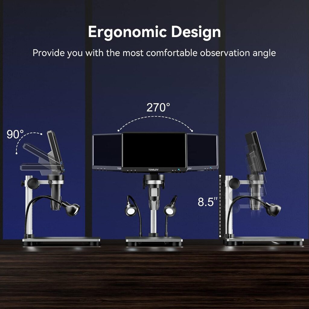 TOMLOV DM9 7 LCD Digital Microscope 1200X, 1080P Coin Microscope Magnifier, 12MP Ultra-Precise Focusing Soldering Microscope for Adult, PC View, 32GB