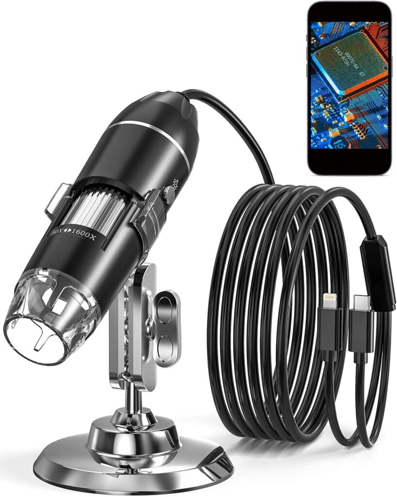 USB Digital Microscope, SKYEAR 50X-1600X Magnification Handheld Digital Microscope Compatible with iOS  Android Devices, Adjustable Stand, 8 LED Lights, Portable Microscope Camera for Adults, Kids