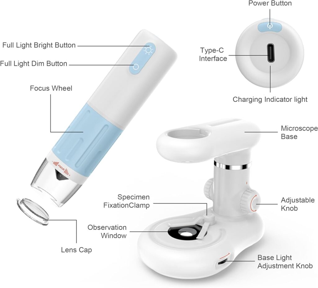 Wireless Digital Microscope Handheld USB HD Inspection Camera 1000x Magnification Portable Microscope for Kids, Compatible with iPhone, iPad, Samsung Galaxy, Android, Mac, Windows Computer