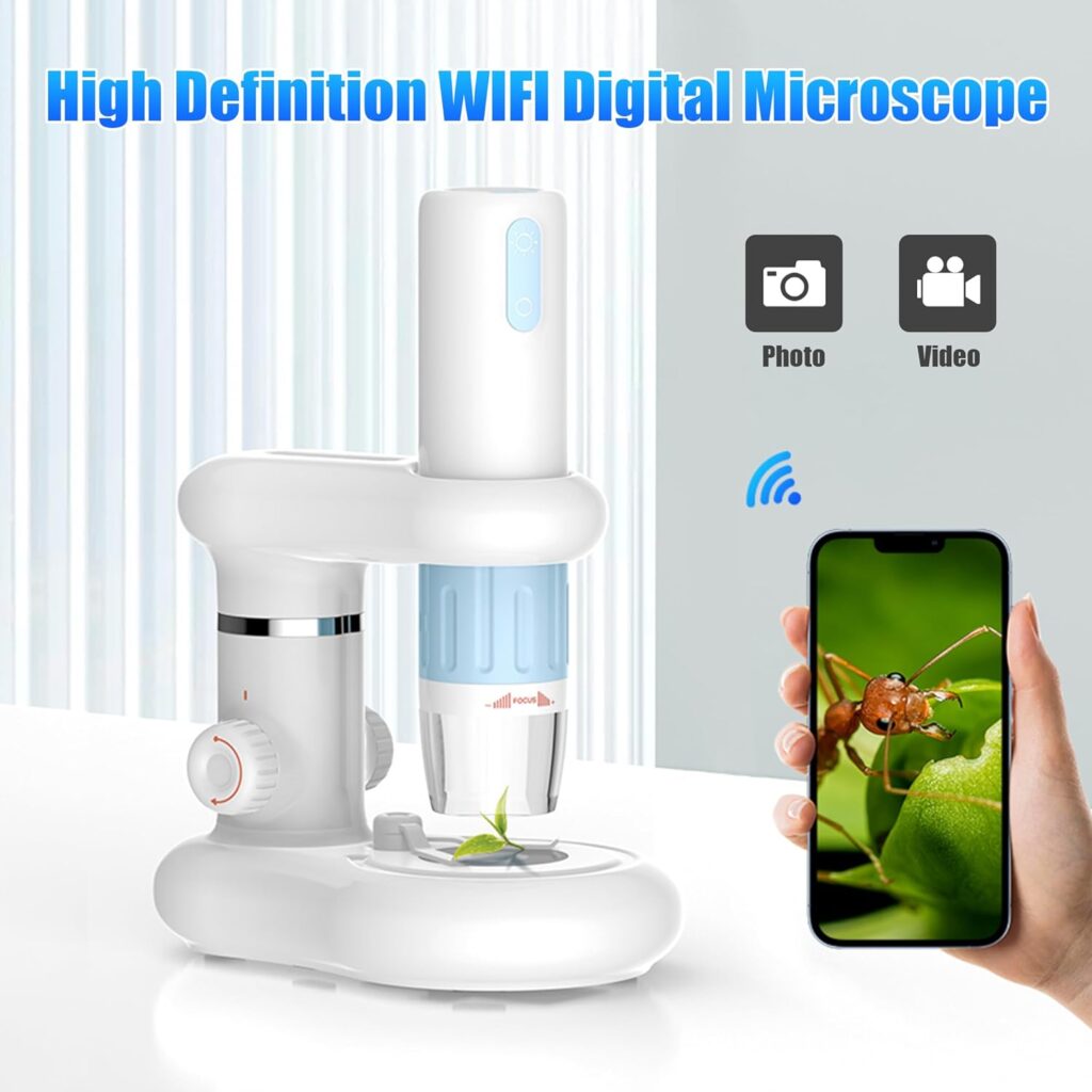 Wireless Digital Microscope Handheld USB HD Inspection Camera 1000x Magnification Portable Microscope for Kids, Compatible with iPhone, iPad, Samsung Galaxy, Android, Mac, Windows Computer