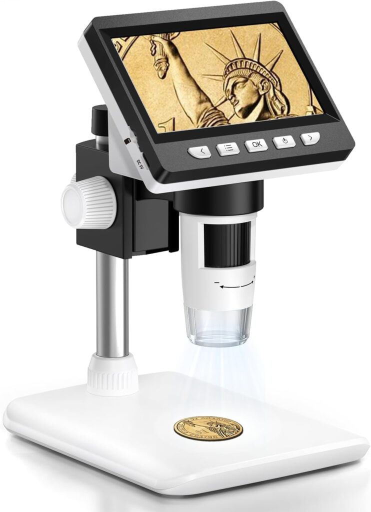 4.3 Coin Microscope - Aopick LCD Digital Microscope 1000X, 1080P USB Coin Magnifier for Error Coins with 8 Adjustable LED Lights, PC View, Compatible with MacOS Windows