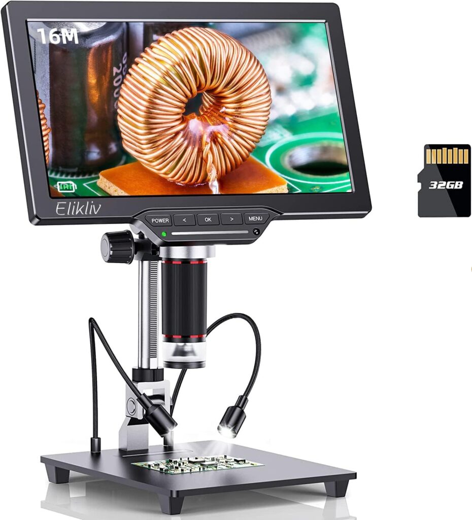 Elikliv EDM202 10.1 HDMI LCD Digital Microscope, 16MP Coin Microscope with Screen for Adults, Professional Soldering Video Microscope, TV/Windows/Mac Compatible