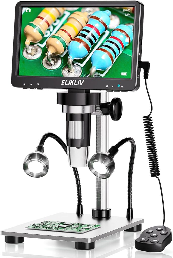 Elikliv EDM9 7 LCD Digital Microscope 1200X, 1080P Coin Microscope with 12MP Camera Sensor, 10 LED Lights - Ideal for Coin Collectors and Electronics Enthusiasts, Windows/Mac OS Compatible