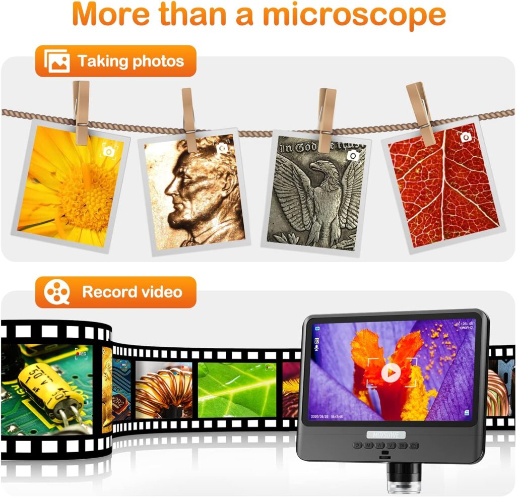 MOYSUWE MDM9 7 LCD Digital Microscope 1200X [6 inch Extension, Full View] Coin Microscope 1080P HD 12MP Camera Sensor, USB Video Soldering Microscope for Adults, Windows/Mac OS Compatible, 32GB
