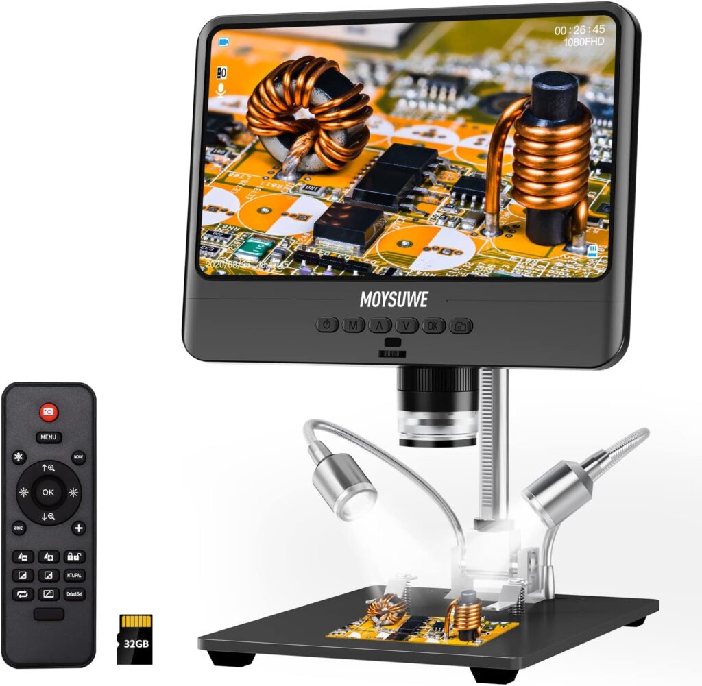 MOYSUWE MDM9 7 LCD Digital Microscope 1200X [6 inch Extension, Full View] Coin Microscope 1080P HD 12MP Camera Sensor, USB Video Soldering Microscope for Adults, Windows/Mac OS Compatible, 32GB