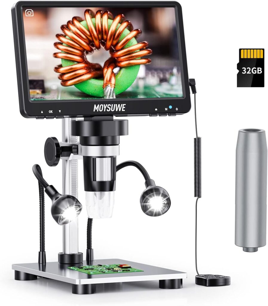 MOYSUWE MDM9 7 LCD Digital Microscope 1200X [6 inch Extension, Full View] Coin Microscope 1080P HD 12MP Camera Sensor, USB Video Soldering Microscope for Adults, Windows/Mac OS Compatible, 32GB