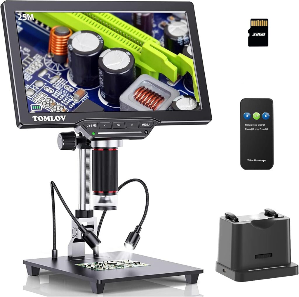 TOMLOV DM202 Max Digital Microscope 1500x, Coin Microscope with Lights,25MP HDMI Soldering Microscope for Adults, LCD Microscope with Screen, Microsocpe for Electronics Repair, PC/TV Compatible, 32GB